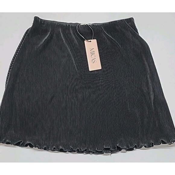 VTG Micas Black Satin Pleated Elastic Waist Ballet Skirt Size M NWT Dancer - Picture 3 of 13